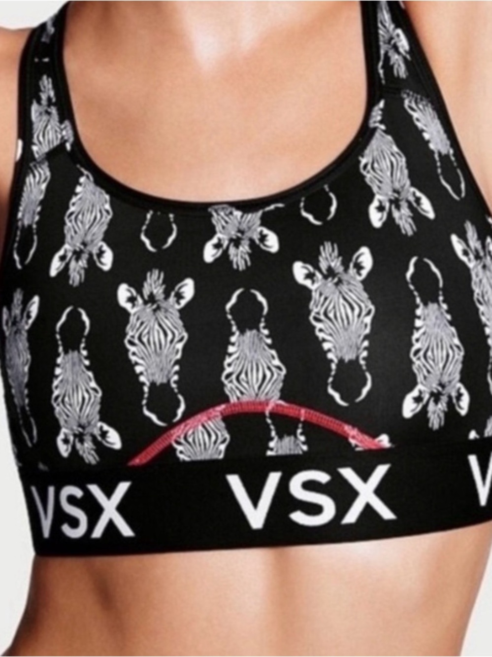VSX Black & White Zebra Print Sports Bra with Pink Accent